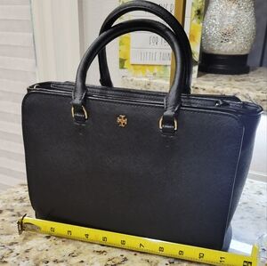Tory Burch Black Handbag with Gold Signature Logo